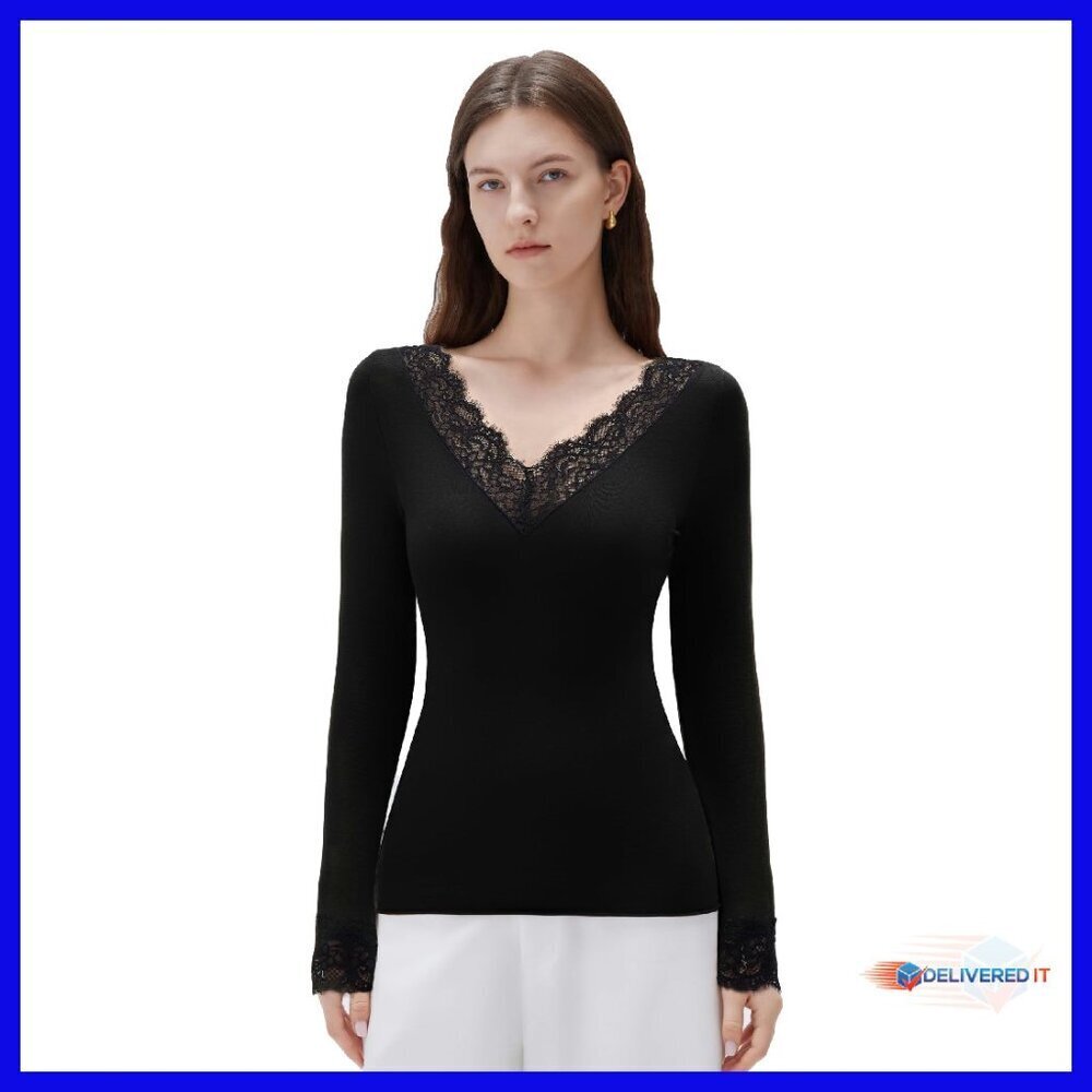 Soft Cashmere Modal Long Sleeve V Neck Lace Top